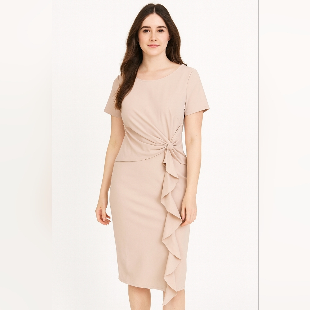 AISIZE Women's Vintage Redefined‎ Ruffle Peplum Cocktail Pencil Knee Dress SM